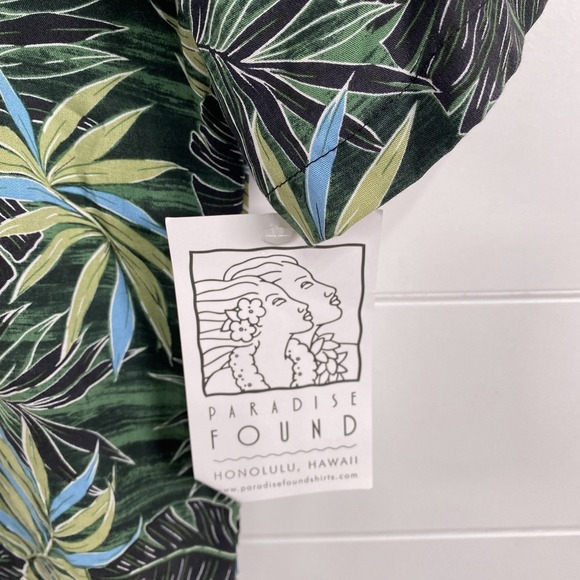 Paradise Found Hawaiian Shirt Mens XS Green Blue Leaf Print Rayon Made Hawaii - Picture 4 of 10